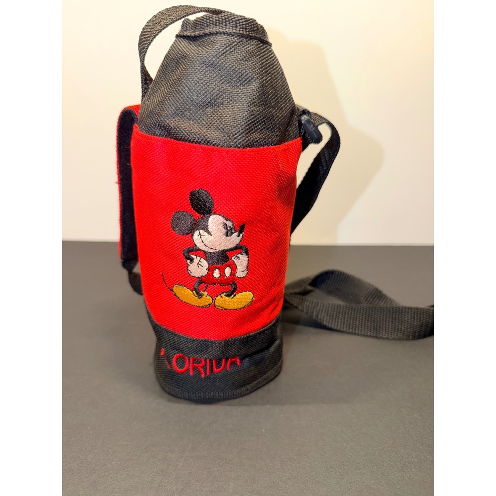 Disney Mickey Mouse Florida Insulated Water Bottle Holder Bag Red Black Canvas